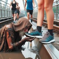 Kissing jogger’s sneakers